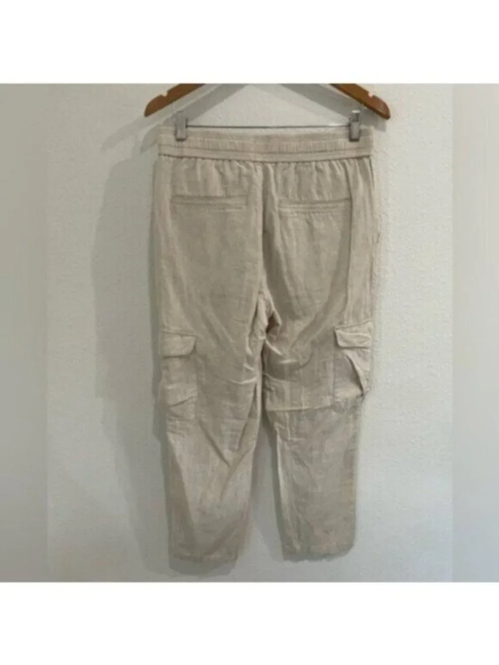 Zara Neutral Cargo Linen Ankle Pants Relaxed Fit Boho Coastal Cream